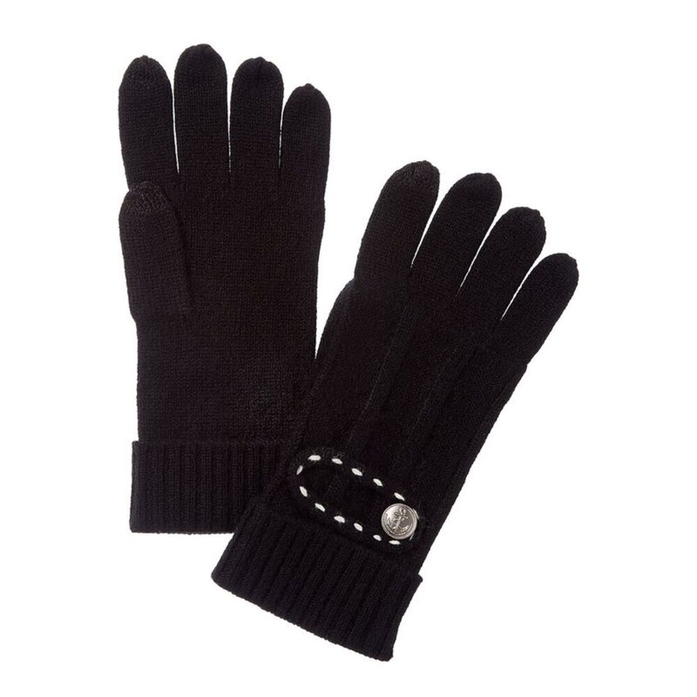 Forte Cashmere Button Cuff Cashmere Gloves, Black